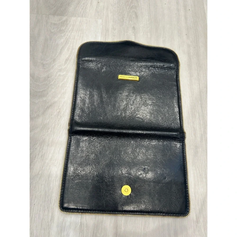 Rebecca‎ Minkoff Black Leather Zip Around Wallet Organizer Paper Plastic Gold